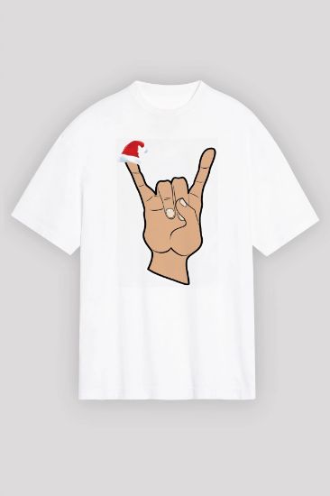 Noel Başlıklı Serçe Parmak T-shirt - Beyaz resmi